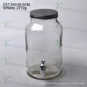 8L тисненой стеклянной бутылке для напитков со стеклянной бутылкой Mason с краном